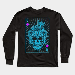 Queen of Spades Blue Skull Long Sleeve T-Shirt